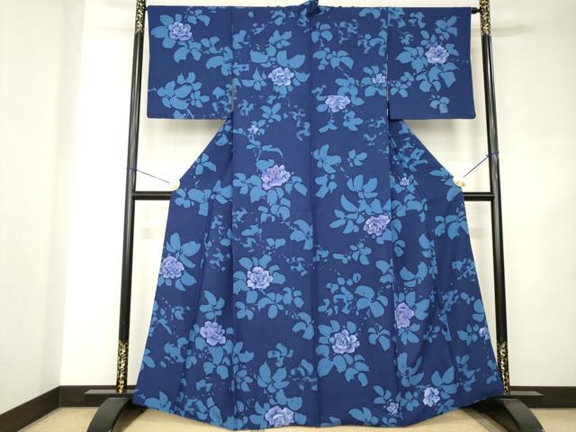 平和屋着物●上質な小紋　ろうけつ染　薔薇　バラ　正絹　逸品　AABJ8216ck