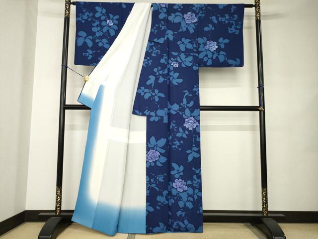 平和屋着物●上質な小紋　ろうけつ染　薔薇　バラ　正絹　逸品　AABJ8216ck