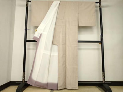 平和屋着物●上質な小紋　お召地　縞　正絹　逸品　AABJ8220ck