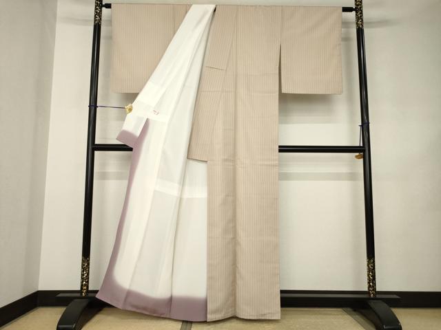 平和屋着物●上質な小紋　お召地　縞　正絹　逸品　AABJ8220ck