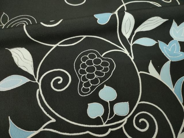 平和屋着物●訪問着　花唐草文　黒地　正絹　逸品　AABJ8224ck
