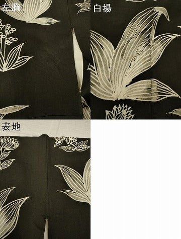 平和屋着物●上質な小紋　草花文　ろうけつ染　黒地　正絹　逸品　AABJ8225ck