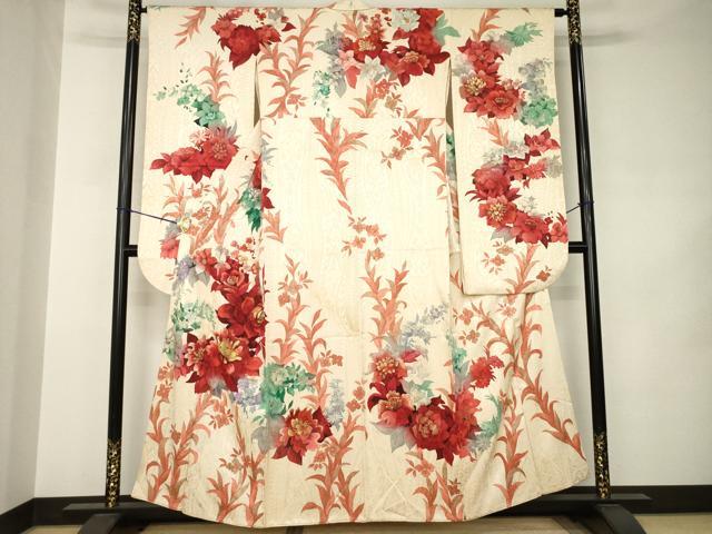 平和屋着物●豪華振袖　刺繍　草花文　金銀糸　金彩　正絹　逸品　AABJ8226ck