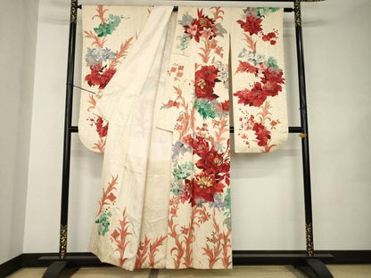 平和屋着物●豪華振袖　刺繍　草花文　金銀糸　金彩　正絹　逸品　AABJ8226ck