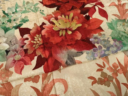 平和屋着物●豪華振袖　刺繍　草花文　金銀糸　金彩　正絹　逸品　AABJ8226ck