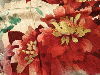 平和屋着物●豪華振袖　刺繍　草花文　金銀糸　金彩　正絹　逸品　AABJ8226ck