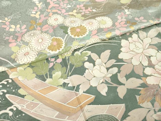 平和屋着物●訪問着　作家物　渡し舟　草花文　金彩　正絹　逸品　AABJ8229ck