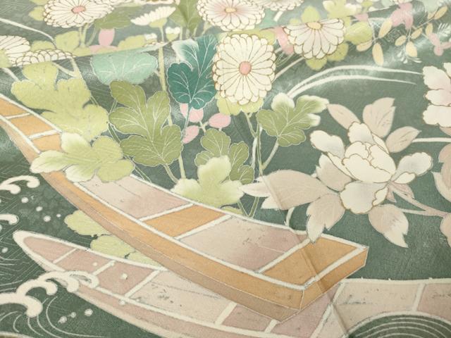 平和屋着物●訪問着　作家物　渡し舟　草花文　金彩　正絹　逸品　AABJ8229ck
