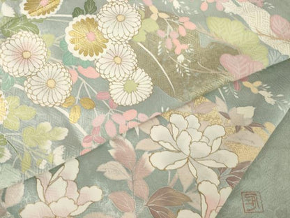 平和屋着物●訪問着　作家物　渡し舟　草花文　金彩　正絹　逸品　AABJ8229ck