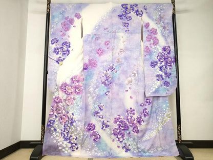 平和屋着物●豪華振袖　舞花文　暈し染め　金銀彩　ロング丈　正絹　逸品　AABJ8230ck