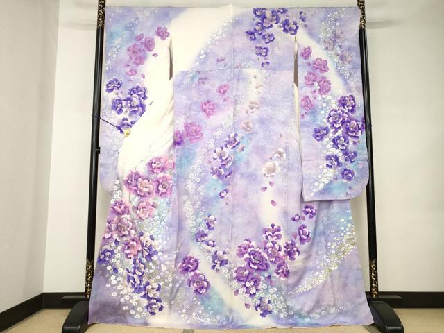 平和屋着物●豪華振袖　舞花文　暈し染め　金銀彩　ロング丈　正絹　逸品　AABJ8230ck