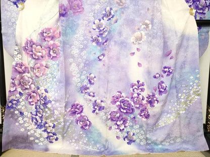 平和屋着物●豪華振袖　舞花文　暈し染め　金銀彩　ロング丈　正絹　逸品　AABJ8230ck