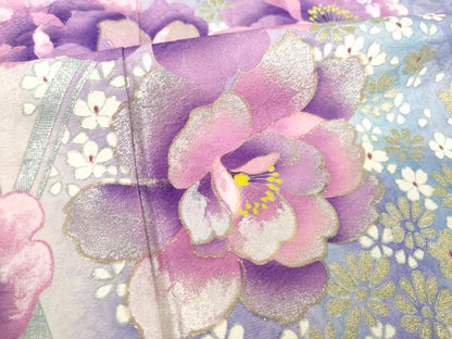 平和屋着物●豪華振袖　舞花文　暈し染め　金銀彩　ロング丈　正絹　逸品　AABJ8230ck