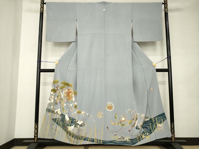 平和屋着物●豪華色留袖　作家物　誰が袖群れ鶴文　金彩　正絹　逸品　AABJ8231ck