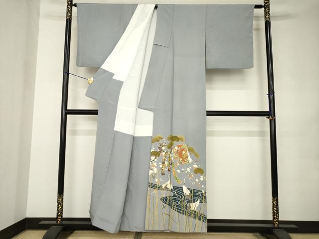 平和屋着物●豪華色留袖　作家物　誰が袖群れ鶴文　金彩　正絹　逸品　AABJ8231ck