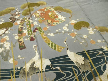 平和屋着物●豪華色留袖　作家物　誰が袖群れ鶴文　金彩　正絹　逸品　AABJ8231ck