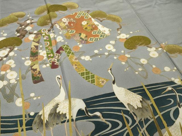 平和屋着物●豪華色留袖　作家物　誰が袖群れ鶴文　金彩　正絹　逸品　AABJ8231ck