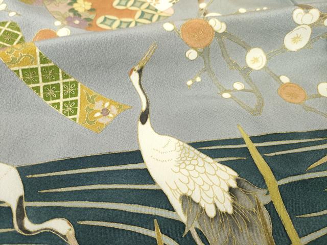平和屋着物●豪華色留袖　作家物　誰が袖群れ鶴文　金彩　正絹　逸品　AABJ8231ck
