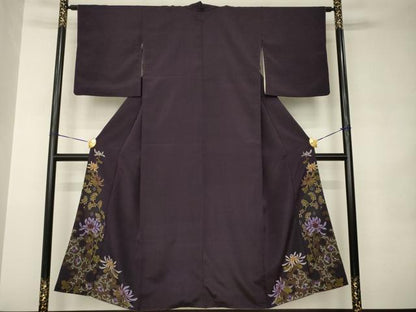 平和屋着物●アンティーク　大正ロマン　色留訪問着　お召地　菊　正絹　逸品　AABJ8237ck