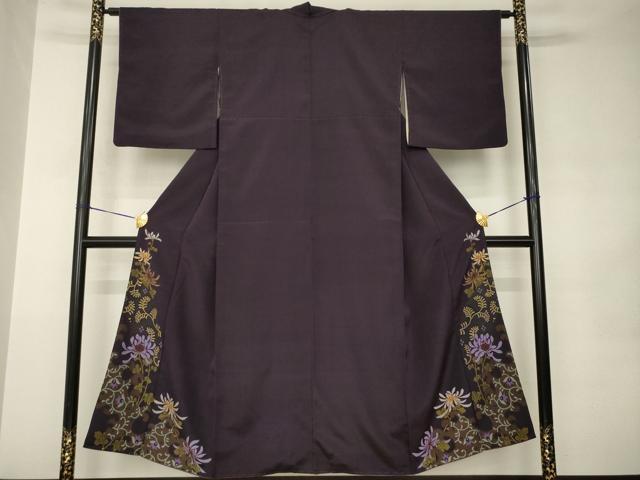 平和屋着物●アンティーク　大正ロマン　色留訪問着　お召地　菊　正絹　逸品　AABJ8237ck
