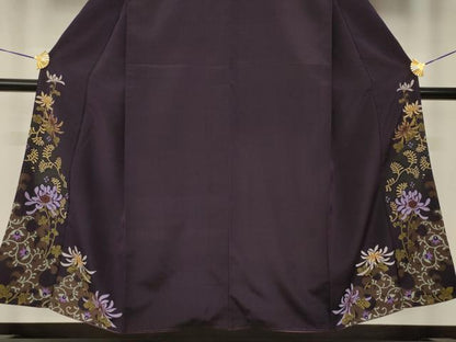 平和屋着物●アンティーク　大正ロマン　色留訪問着　お召地　菊　正絹　逸品　AABJ8237ck