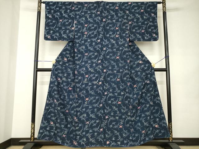 平和屋着物●上質な小紋　型染め　舞鳥文　正絹　逸品　AABJ8240ck