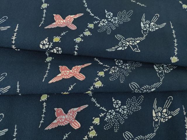 平和屋着物●上質な小紋　型染め　舞鳥文　正絹　逸品　AABJ8240ck