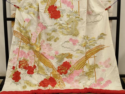 平和屋本店●色打掛　和装　婚礼　結婚式　花嫁　神社挙式　総刺繍　飛鶴花文　金銀糸　逸品　AABJ8247ou