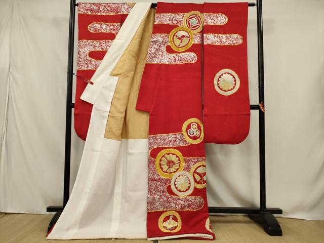 平和屋本店●お引きずり・お引き摺り・引き振袖 和装 結婚式 舞妓 芸妓 芸者 衣装 駒刺繍 吉祥花丸文 金銀糸 金彩 逸品 AABJ8251ou