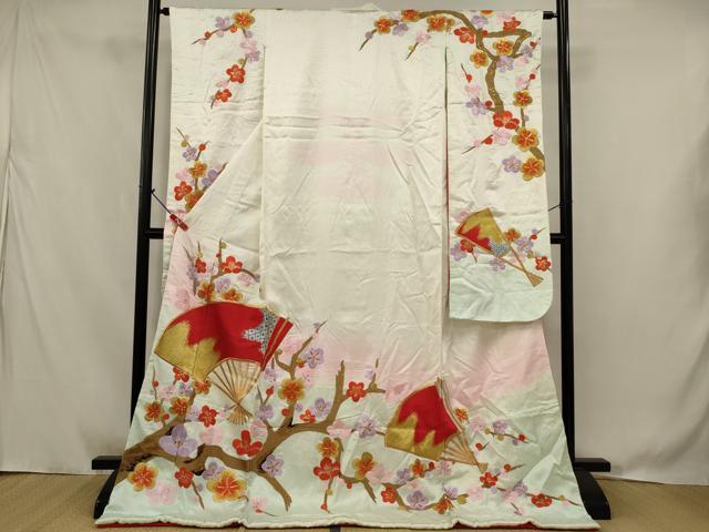 平和屋本店●お引きずり・お引き摺り・引き振袖　和装　結婚式　舞妓　芸妓　芸者　衣装　総刺繍　扇面梅文　金銀糸　AABJ8253ou