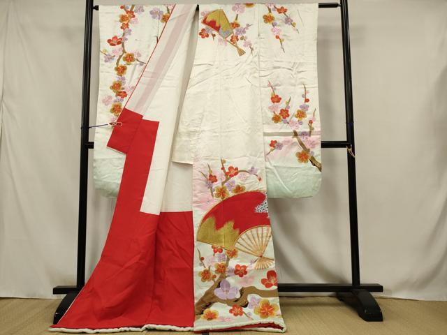 平和屋本店●お引きずり・お引き摺り・引き振袖　和装　結婚式　舞妓　芸妓　芸者　衣装　総刺繍　扇面梅文　金銀糸　AABJ8253ou