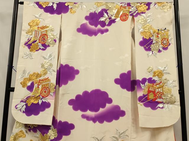 平和屋本店●お引きずり・お引き摺り・引き振袖　和装　結婚式　舞妓　芸妓　芸者　衣装　総刺繍　御所車花文　金銀糸　AABJ8255ou