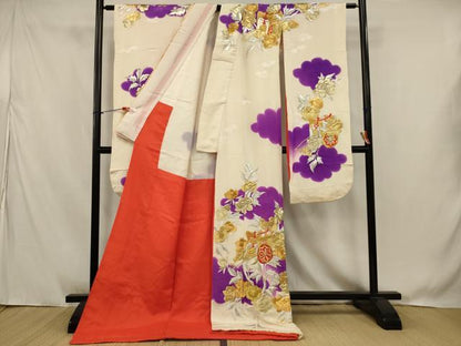平和屋本店●お引きずり・お引き摺り・引き振袖　和装　結婚式　舞妓　芸妓　芸者　衣装　総刺繍　御所車花文　金銀糸　AABJ8255ou