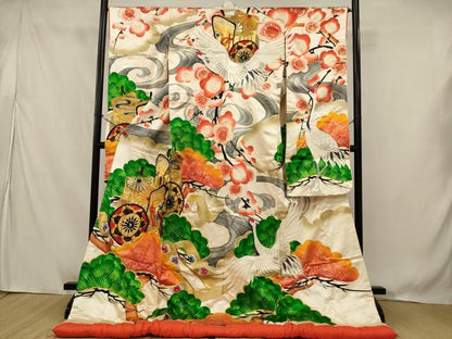 平和屋本店●色打掛　和装　婚礼　結婚式　花嫁　神社挙式　駒刺繍　御所車飛鶴文　金銀糸　逸品　AABJ8258ou