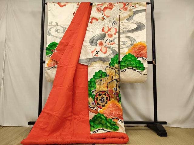 平和屋本店●色打掛　和装　婚礼　結婚式　花嫁　神社挙式　駒刺繍　御所車飛鶴文　金銀糸　逸品　AABJ8258ou