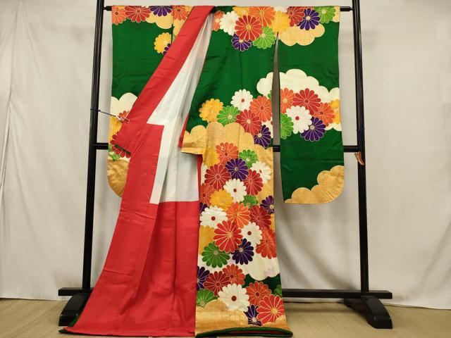 平和屋本店●お引きずり・お引き摺り・引き振袖　和装　結婚式　舞妓　芸妓　芸者　衣装　駒刺繍　雲取り花文　金彩　AABJ8266ou