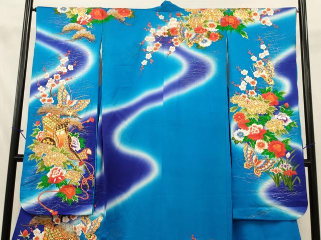 平和屋本店●お引きずり・お引き摺り・引き振袖　和装　結婚式　舞妓　芸妓　芸者　衣装　総駒刺繍　御所車花文　金糸　AABJ8267ou