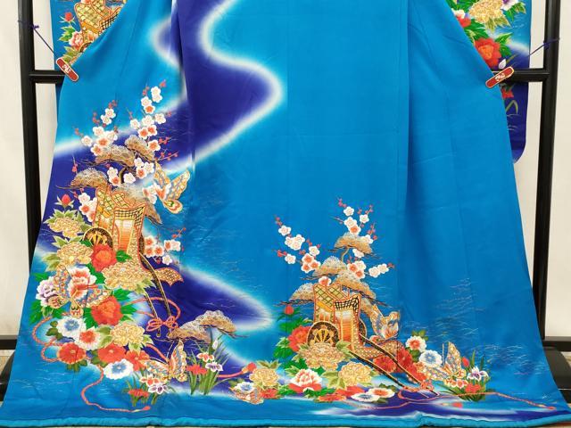 平和屋本店●お引きずり・お引き摺り・引き振袖　和装　結婚式　舞妓　芸妓　芸者　衣装　総駒刺繍　御所車花文　金糸　AABJ8267ou