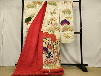 平和屋本店●アンティーク 大正ロマン お引きずり・お引き摺り・引き振袖 和装 結婚式 舞妓 芸妓 芸者 総刺繍 金銀糸 金彩 逸品 AABJ8269ou