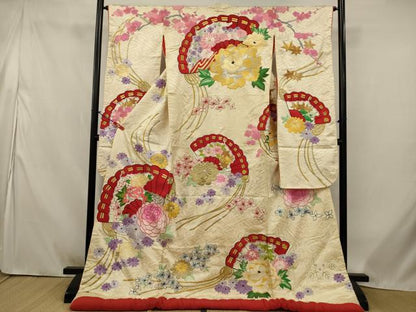 平和屋本店●色打掛　和装　婚礼　結婚式　花嫁　神社挙式　総刺繍　扇面花文　金銀糸　逸品　AABJ8274ou