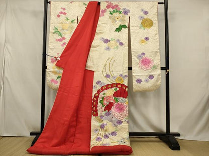 平和屋本店●色打掛　和装　婚礼　結婚式　花嫁　神社挙式　総刺繍　扇面花文　金銀糸　逸品　AABJ8274ou