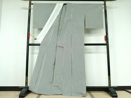 平和屋着物▽小紋　単衣　縞　洗える着物　AABJ8281jh