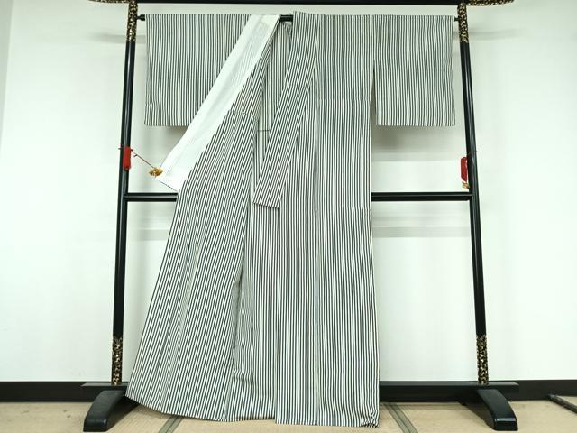 平和屋着物▽小紋　単衣　縞　洗える着物　AABJ8281jh