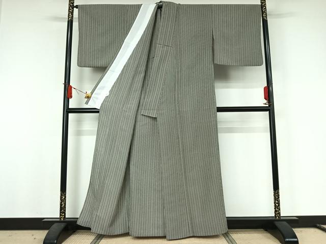 平和屋着物▽小紋　単衣　縞　洗える着物　AABJ8282jh