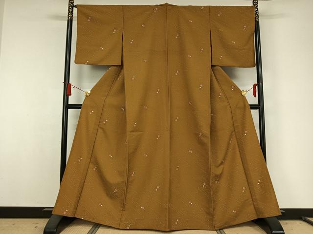 平和屋着物▽小紋　単衣　流水花文　洗える着物　AABJ8284jh
