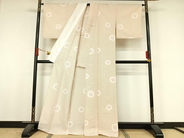平和屋着物▽小紋　単衣　雪輪花文　洗える着物　AABJ8285jh