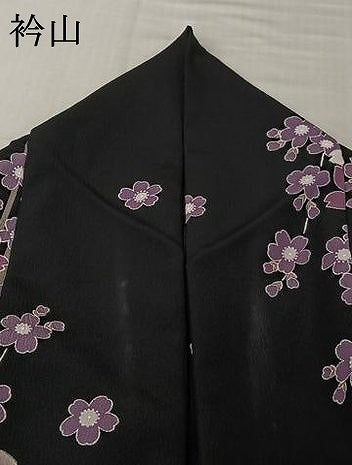 平和屋着物▽小紋　単衣　桜　黒地　洗える着物　AABJ8287jh