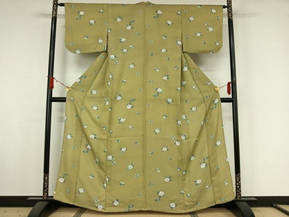平和屋着物▽小紋　単衣　草花文　金彩　洗える着物　AABJ8288jh