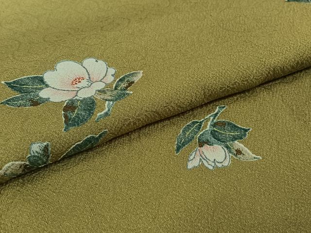 平和屋着物▽小紋　単衣　草花文　金彩　洗える着物　AABJ8288jh