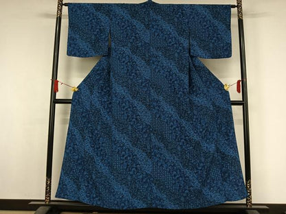 平和屋着物▽小紋　単衣　草花文　洗える着物　未使用　AABJ8290jh